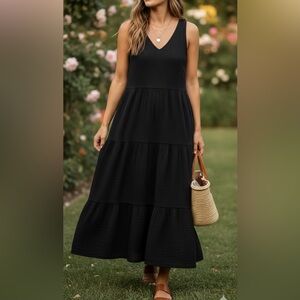 Sonoma Cotton Gauze Sleeveless v-Neck Tiered‎ Maxi Dress With Pockets size Small